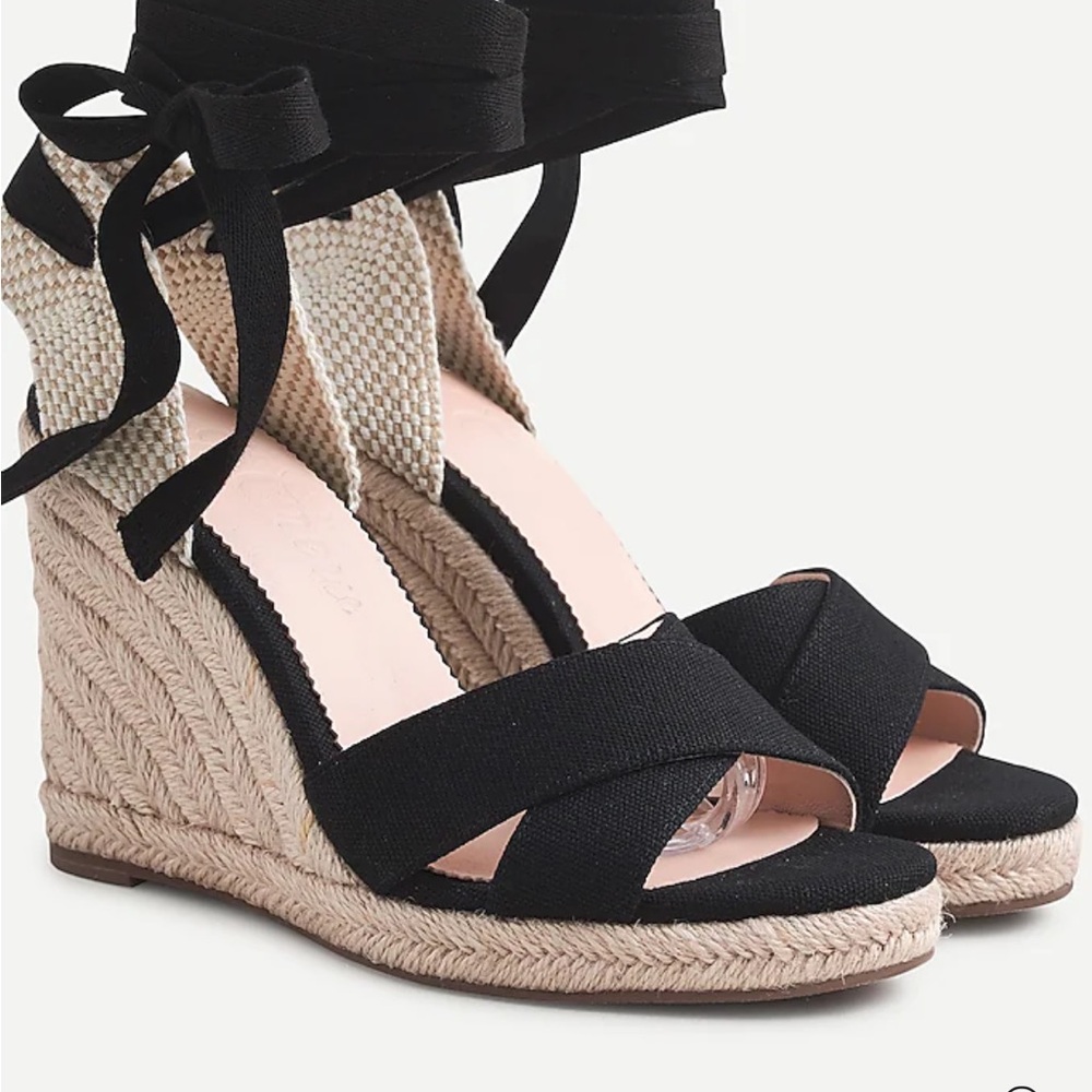J Crew Black Espadrille Wedge Sandals